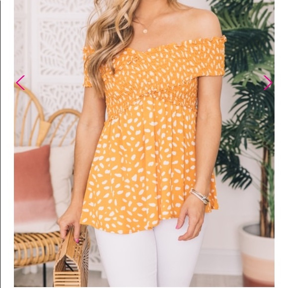 Pink Lily Tops - Pink Lily Off The Shoulder Orange Blouse